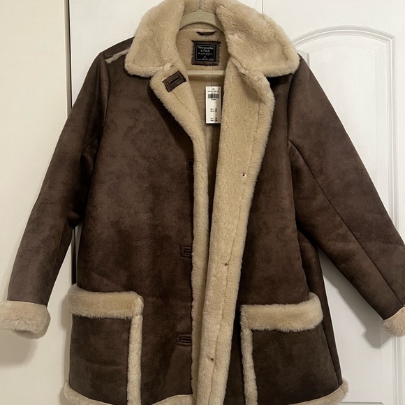 Abercrombie & Fitch Jackets & Blazers - Abercrombie & Fitch Brown Suede Jacket with Cream Shearling Trim